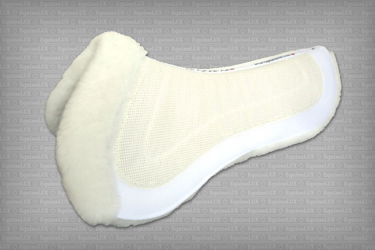 Adjustable Jumper sheepskin half pad (all-white) with sheepskin lining (underside) pommel roll and pockets for shims