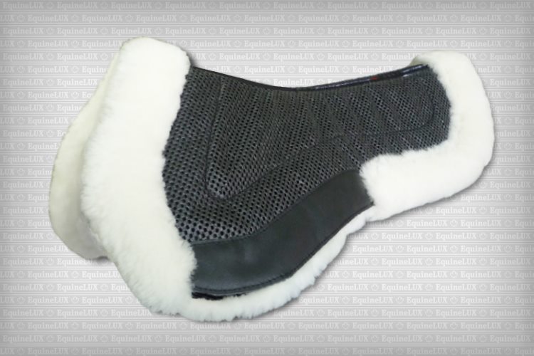 Jumper Sheepskin half pad with sheepskin pommel roll, sheepskin cantle roll, and pockets for shims (black)